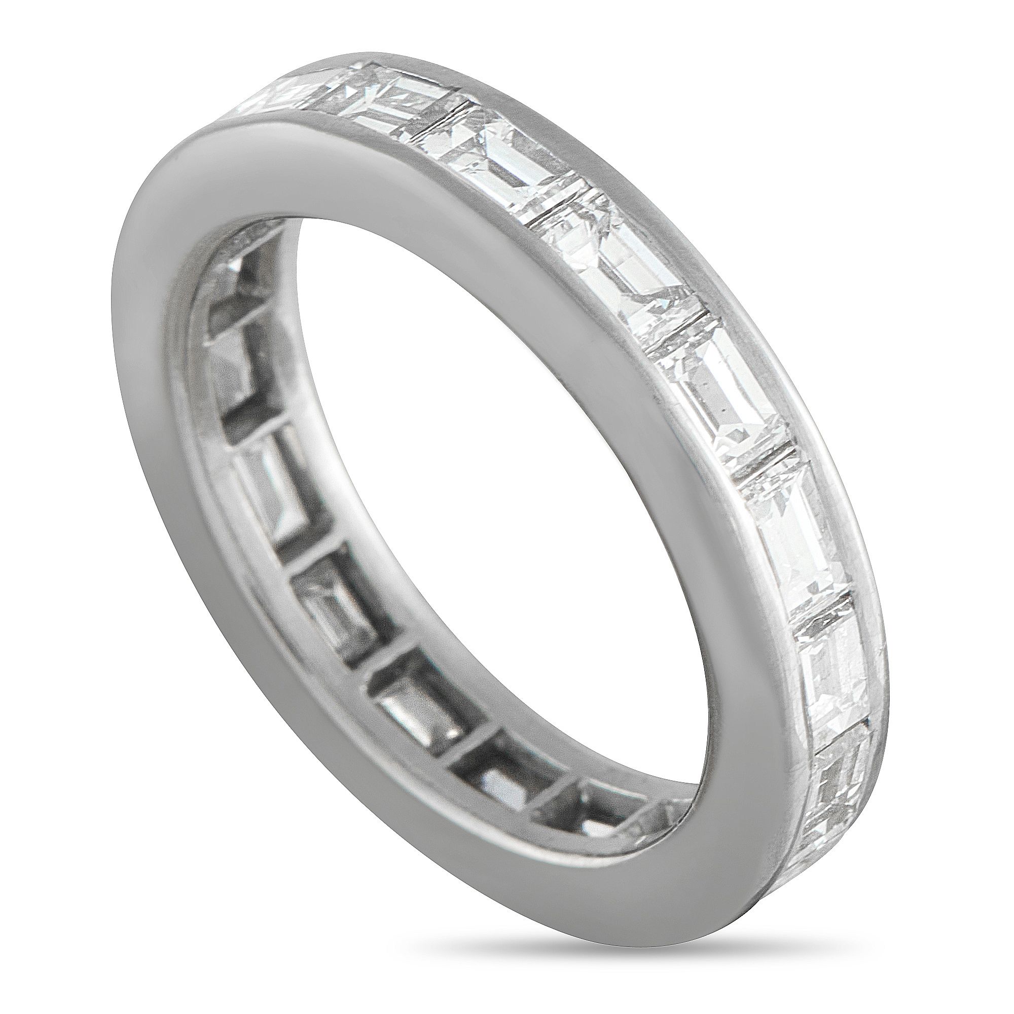 Exclusive Platinum 3.44ct Diamond Eternity Band Ring - This eternity band is sleek, simple and sophisticated. At the center of the Platinum setting, Diamond baguettes with a total