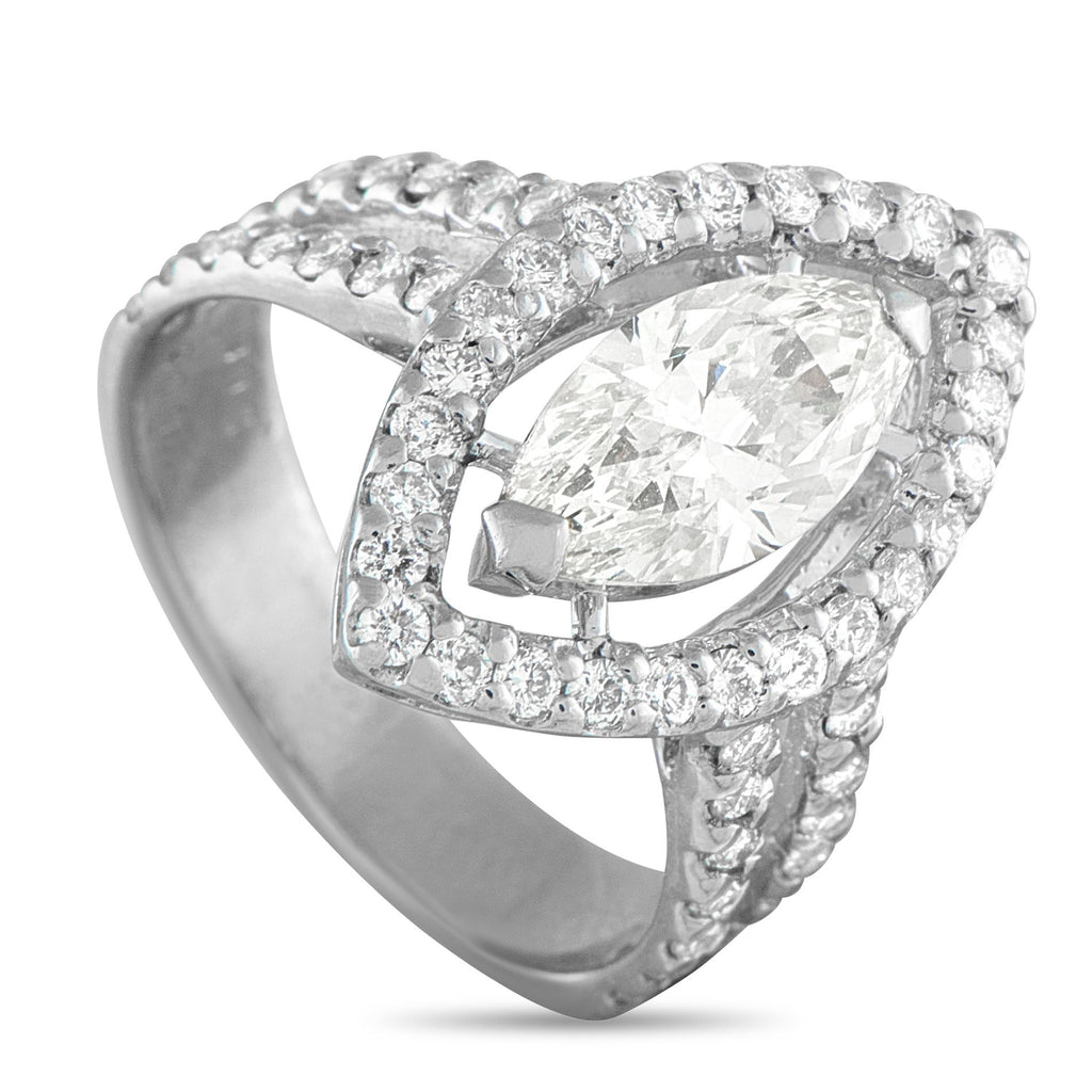 Exclusive Platinum 1.60ct Diamond Ring - This luxury ring will continually impress. A 1.0 carat marquise cut Diamond seemingly floats at the center of the ornate Plat