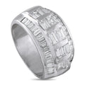 Platinum diamond ring with emerald-cut center and baguette side stones
