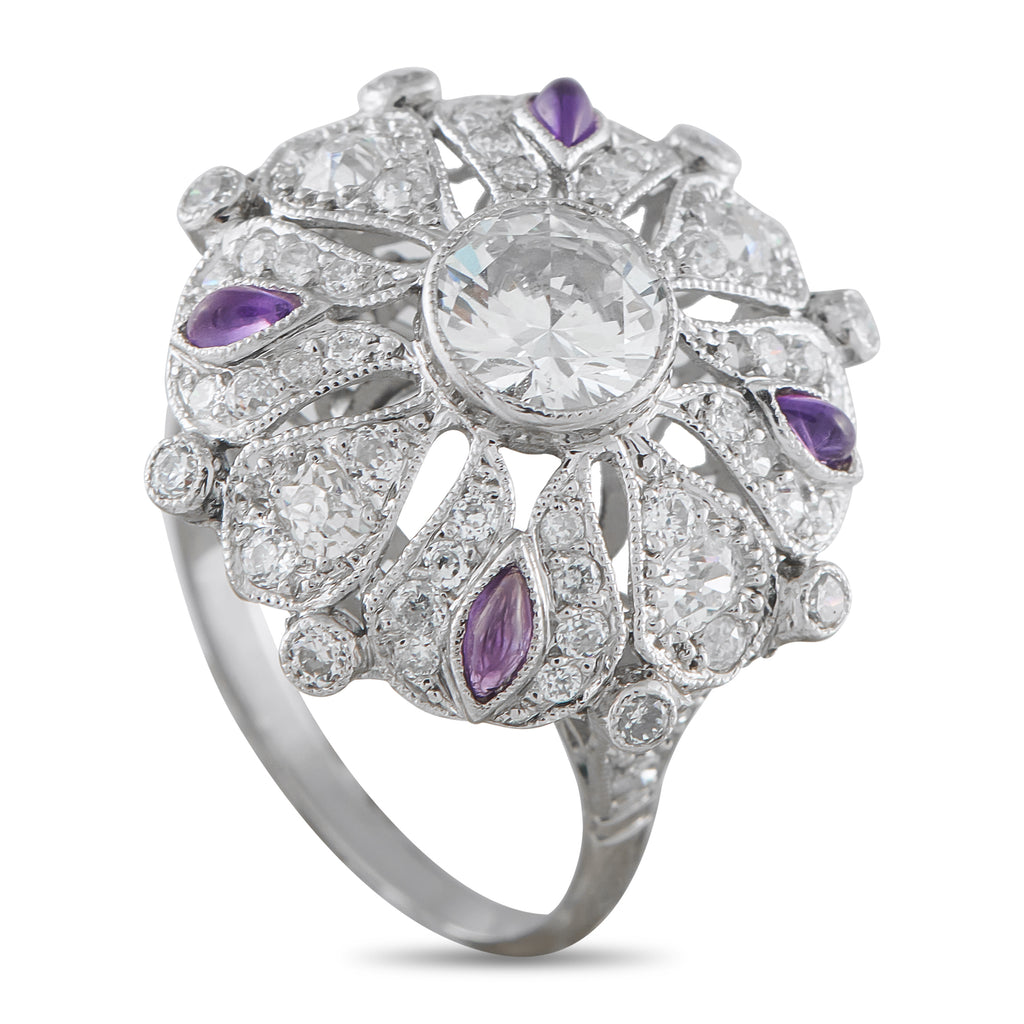 Platinum 2.05ct Diamond Art Deco Flower Ring