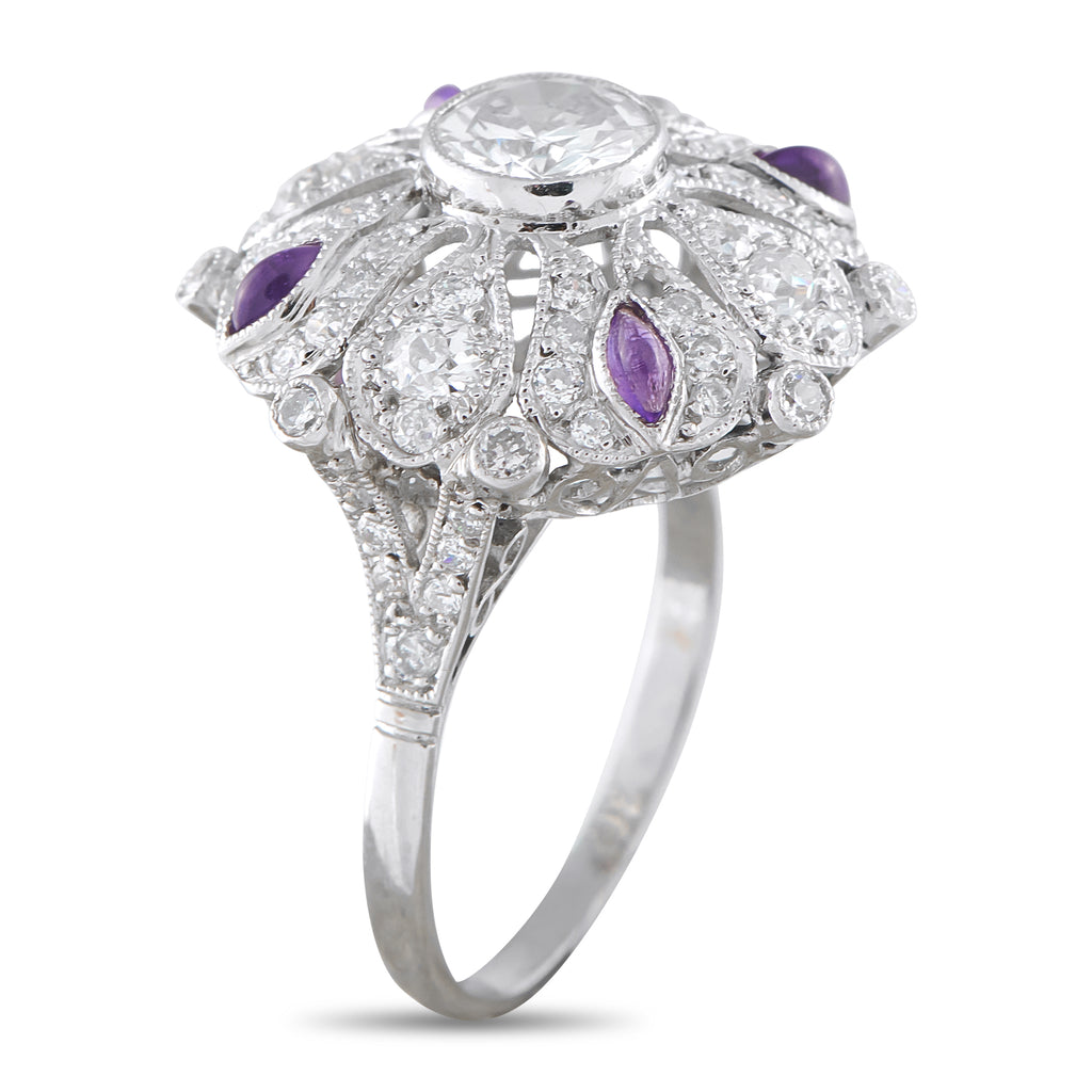 Platinum 2.05ct Diamond Art Deco Flower Ring