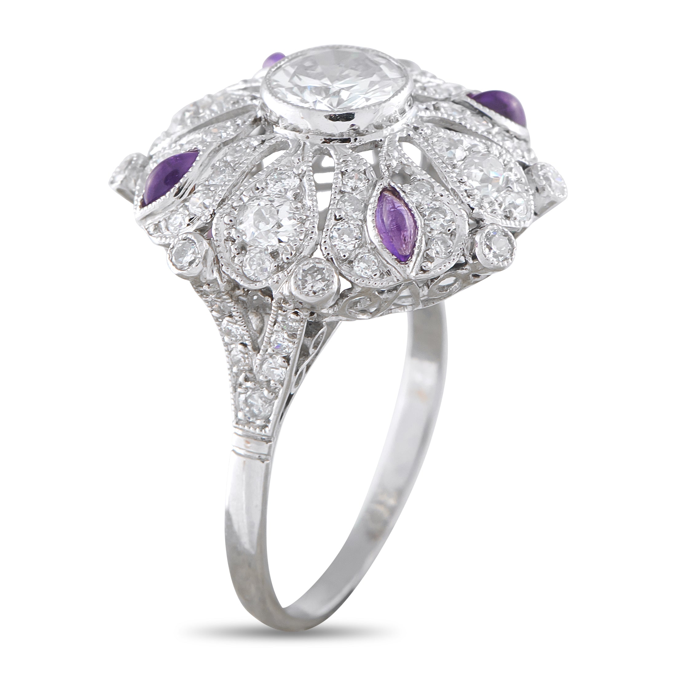 Platinum 2.05ct Diamond Art Deco Flower Ring