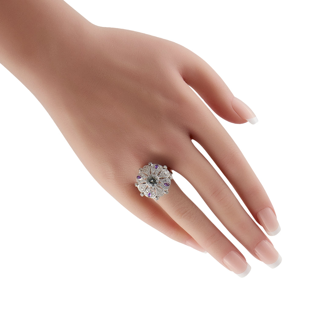 Platinum 2.05ct Diamond Art Deco Flower Ring