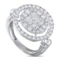 Platinum diamond ring with round halo and pave stones on wide band