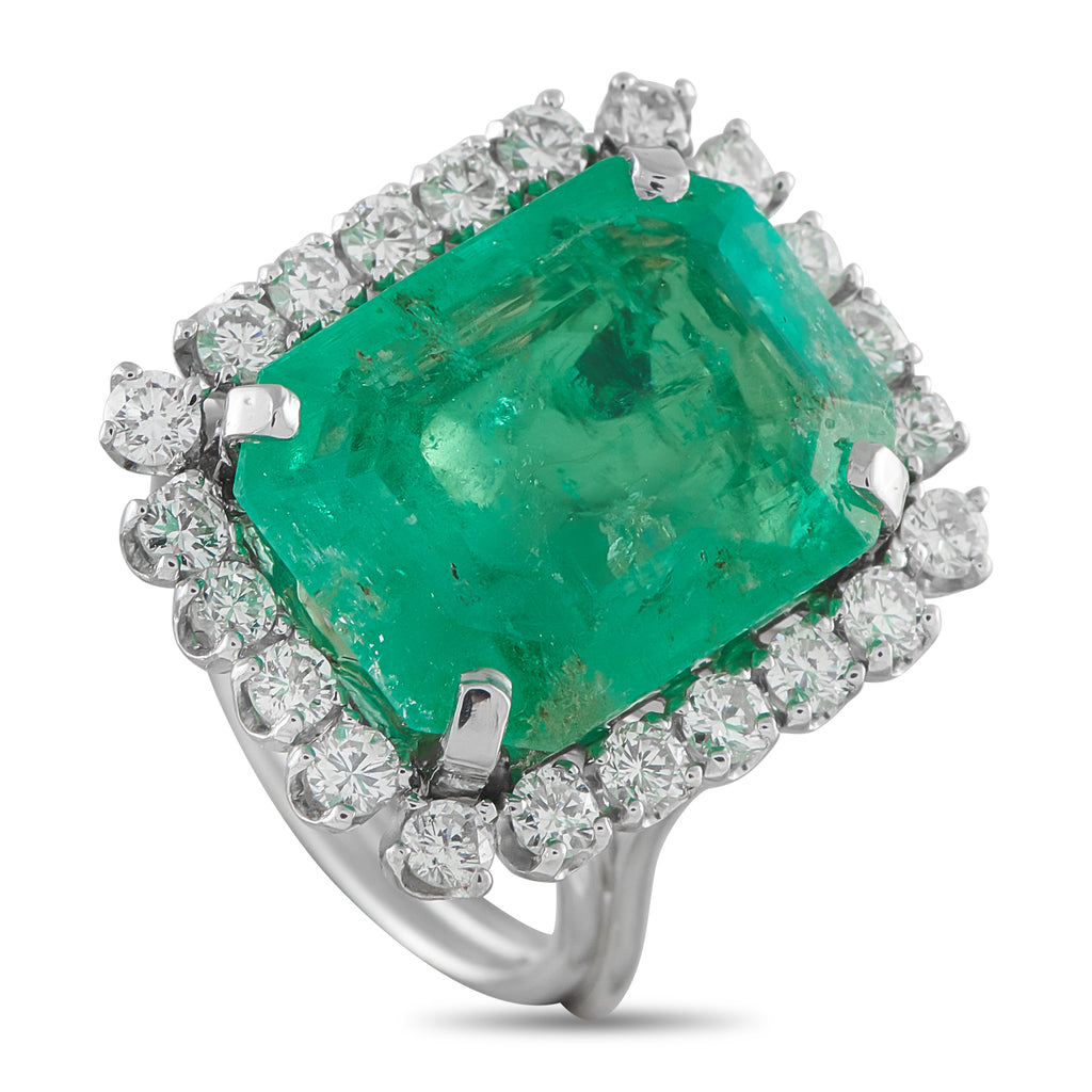 Platinum 1.0ct Diamond and Emerald Ring