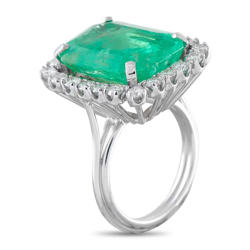 Platinum 1.0ct Diamond and Emerald Ring