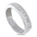 Platinum diamond band with princess-cut stones set in a slim row on the top