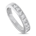 Platinum diamond band ring with princess-cut stones in channel setting
