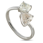 Platinum toi et moi diamond ring with two cushion-cut stones, four-prong set