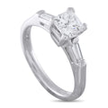 Platinum engagement ring with princess-cut center diamond and baguette side stones