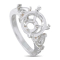 Platinum diamond mounting ring with round center halo and prong-set stones