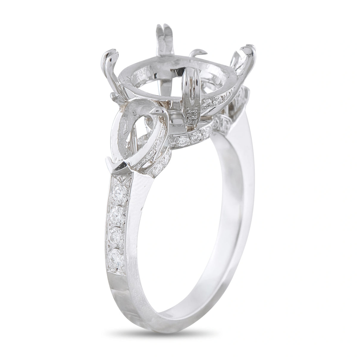 Platinum diamond mounting ring with oval halo setting and pavé band
