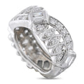 Platinum diamond eternity band with round and baguette-cut stones, curved profile