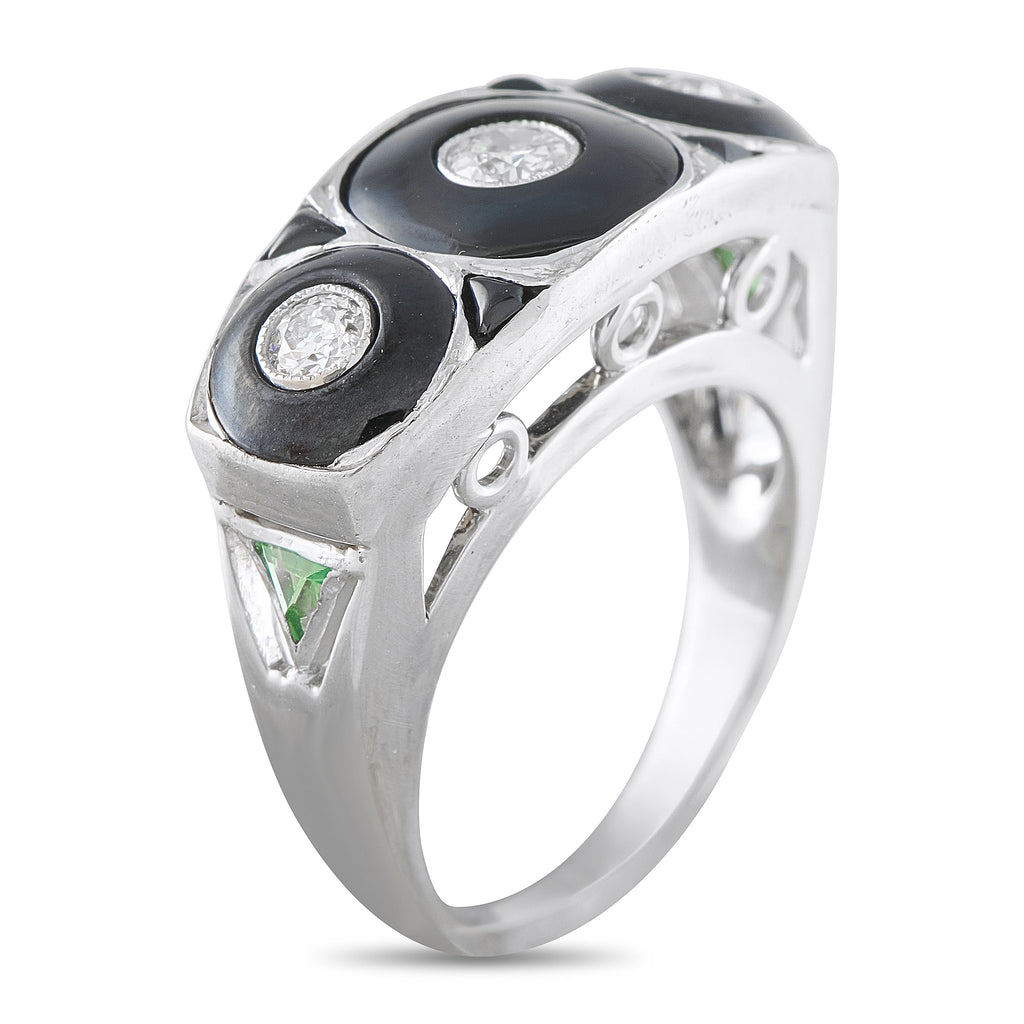 Antique Platinum 0.45ct Diamond and Onyx Ring