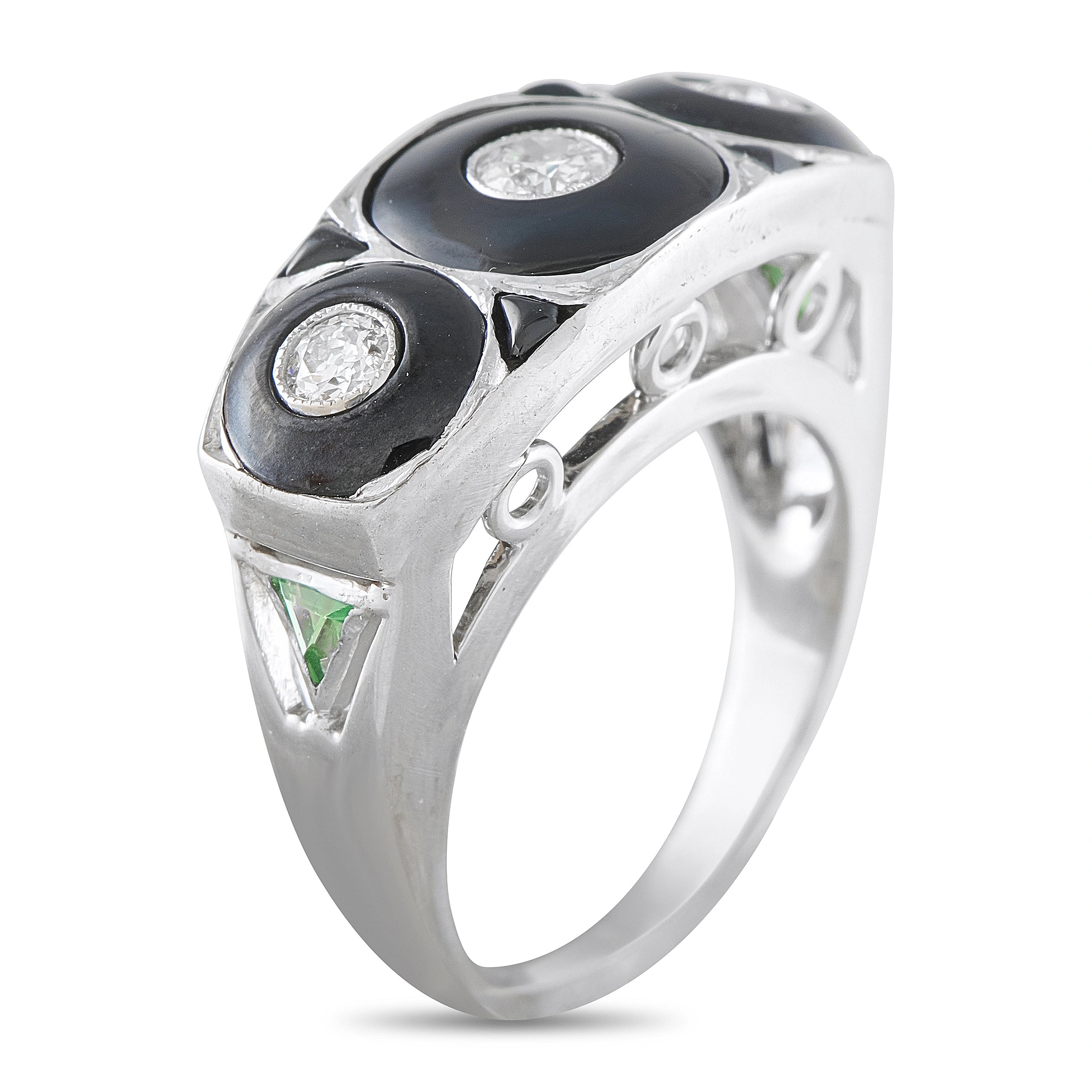 Antique Platinum 0.45ct Diamond and Onyx Ring