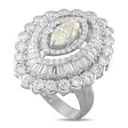 Diamond halo ring with oval light-yellow center stone and round diamond accents