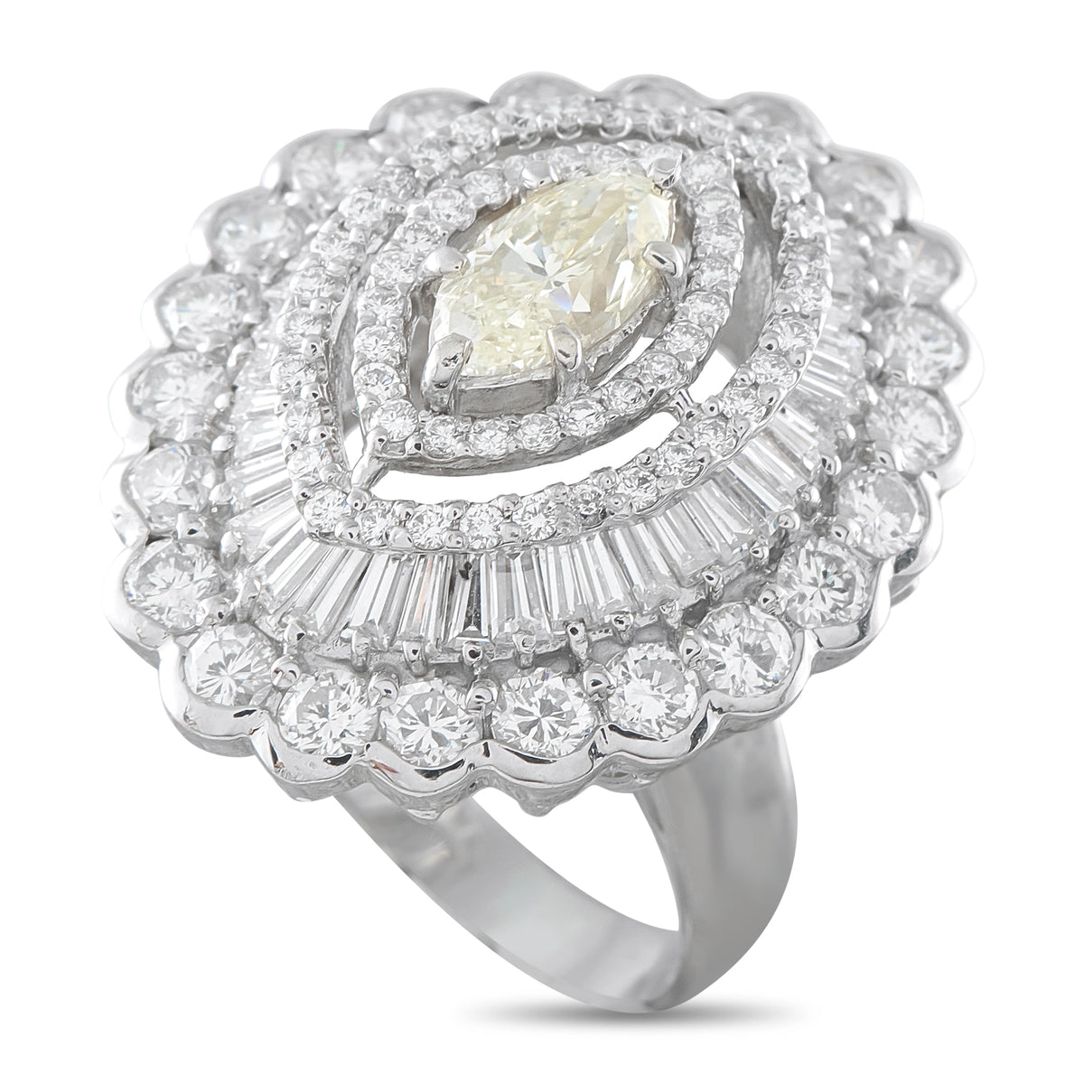 Diamond halo ring with oval light-yellow center stone and round diamond accents