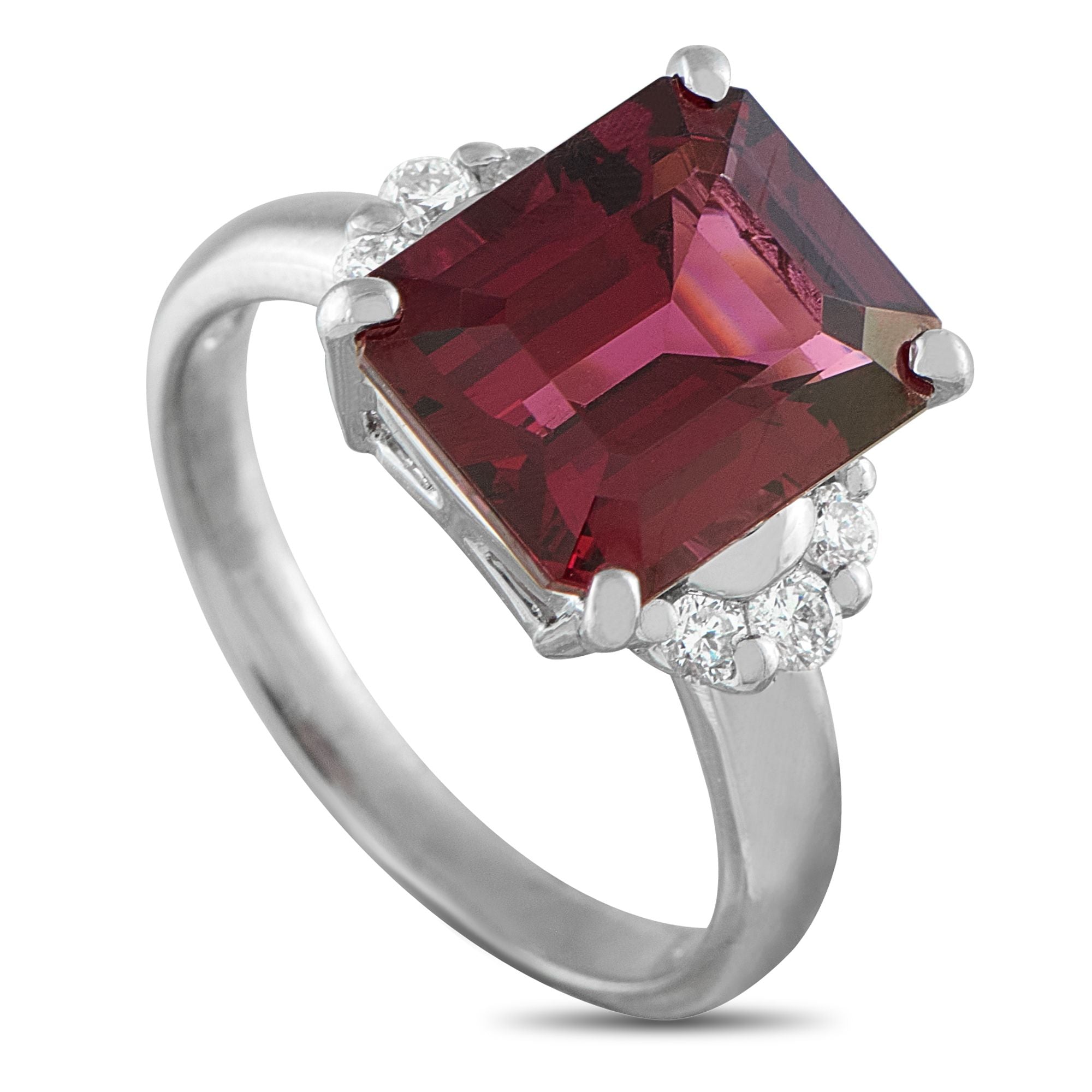 Exclusive Platinum 0.20ct Diamond Ring - A vibrant 5.80 carat Rubellite gemstone serves as a stunning focal point on this luxury ring. Bold and incredibly radiant, ad