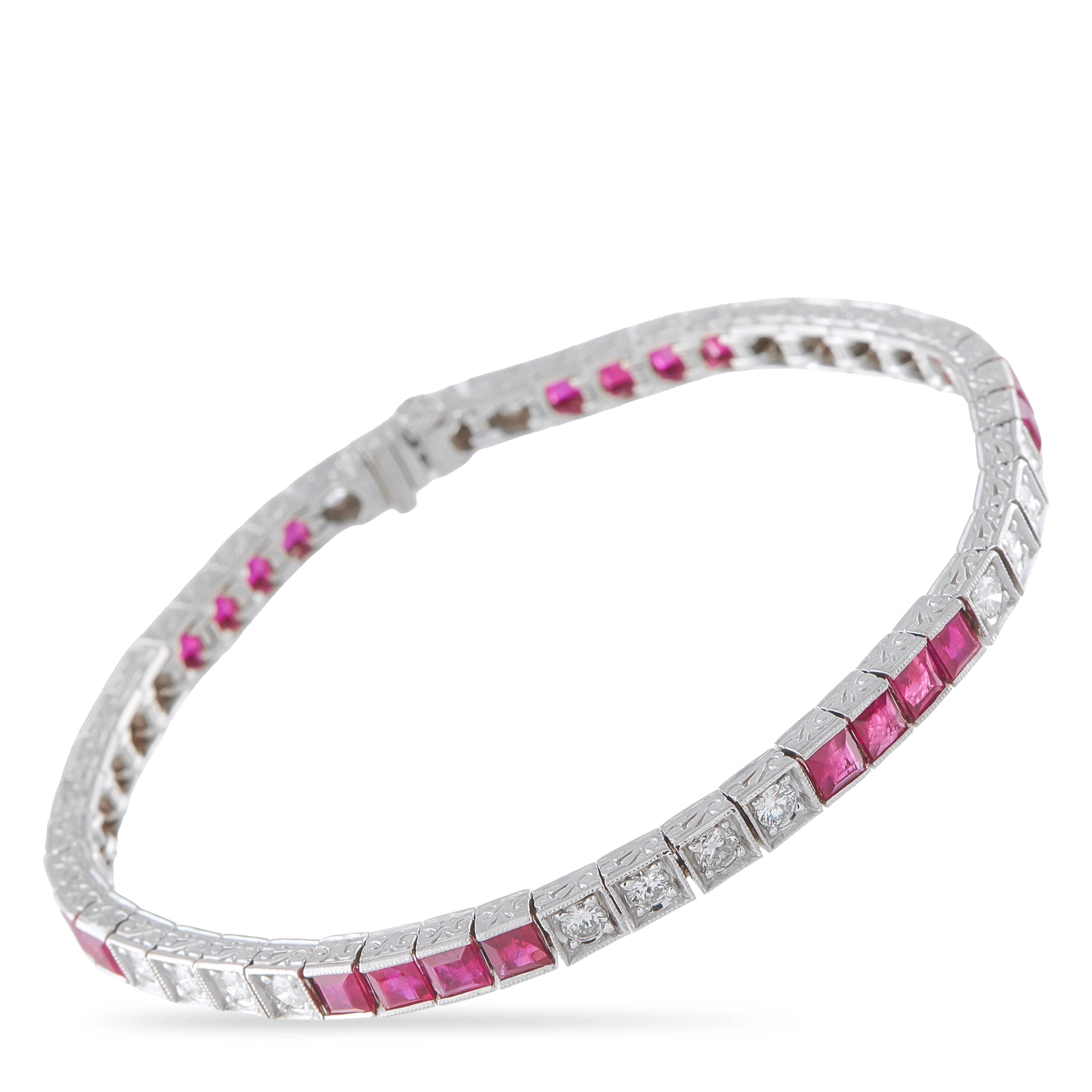 Platinum 1.45ct Diamond and Ruby Tennis Bracelet