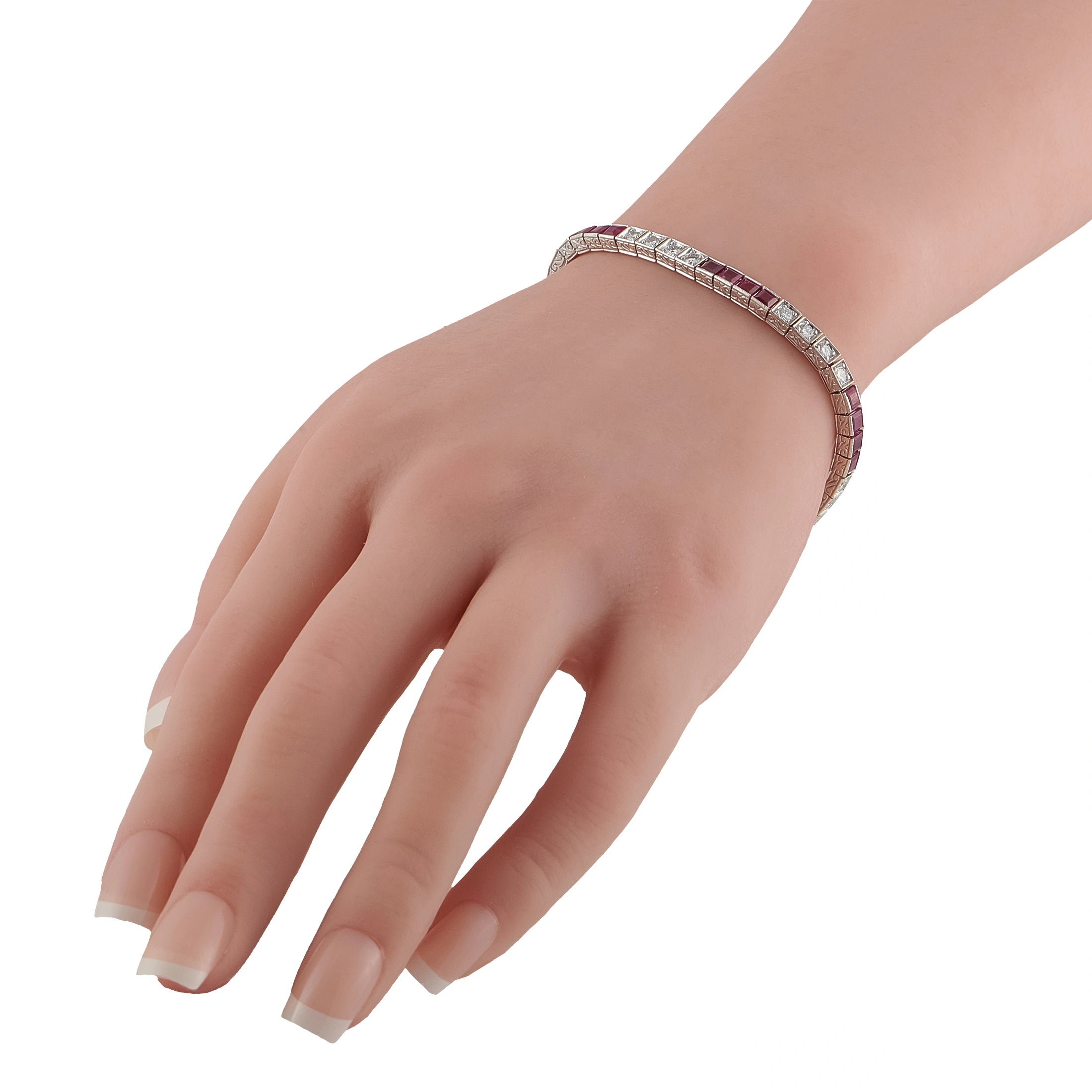 Platinum 1.45ct Diamond and Ruby Tennis Bracelet