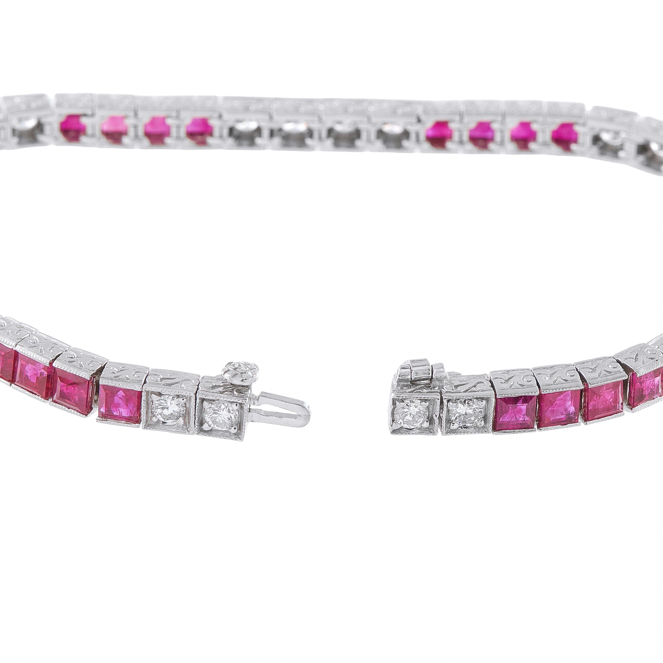 Platinum 1.45ct Diamond and Ruby Tennis Bracelet