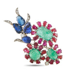Platinum 1.40ct Diamond, Ruby, Emerald, and Sapphire Brooch