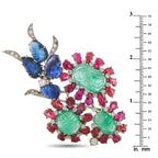 Platinum 1.40ct Diamond, Ruby, Emerald, and Sapphire Brooch
