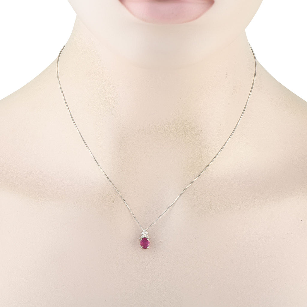 Exclusive Platinum 0.14ct Diamond and Ruby Pendant Necklace