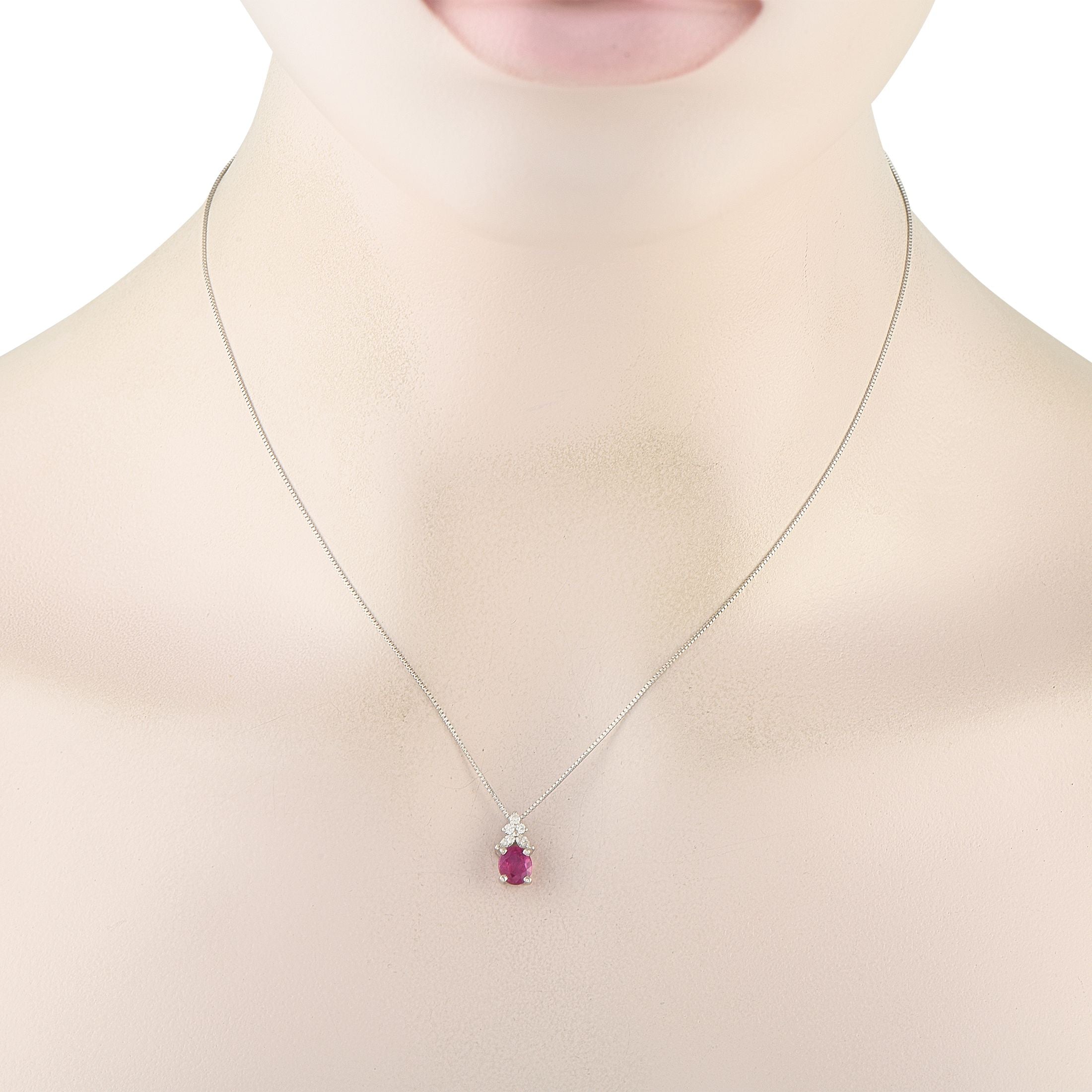 Exclusive Platinum 0.14ct Diamond and Ruby Pendant Necklace
