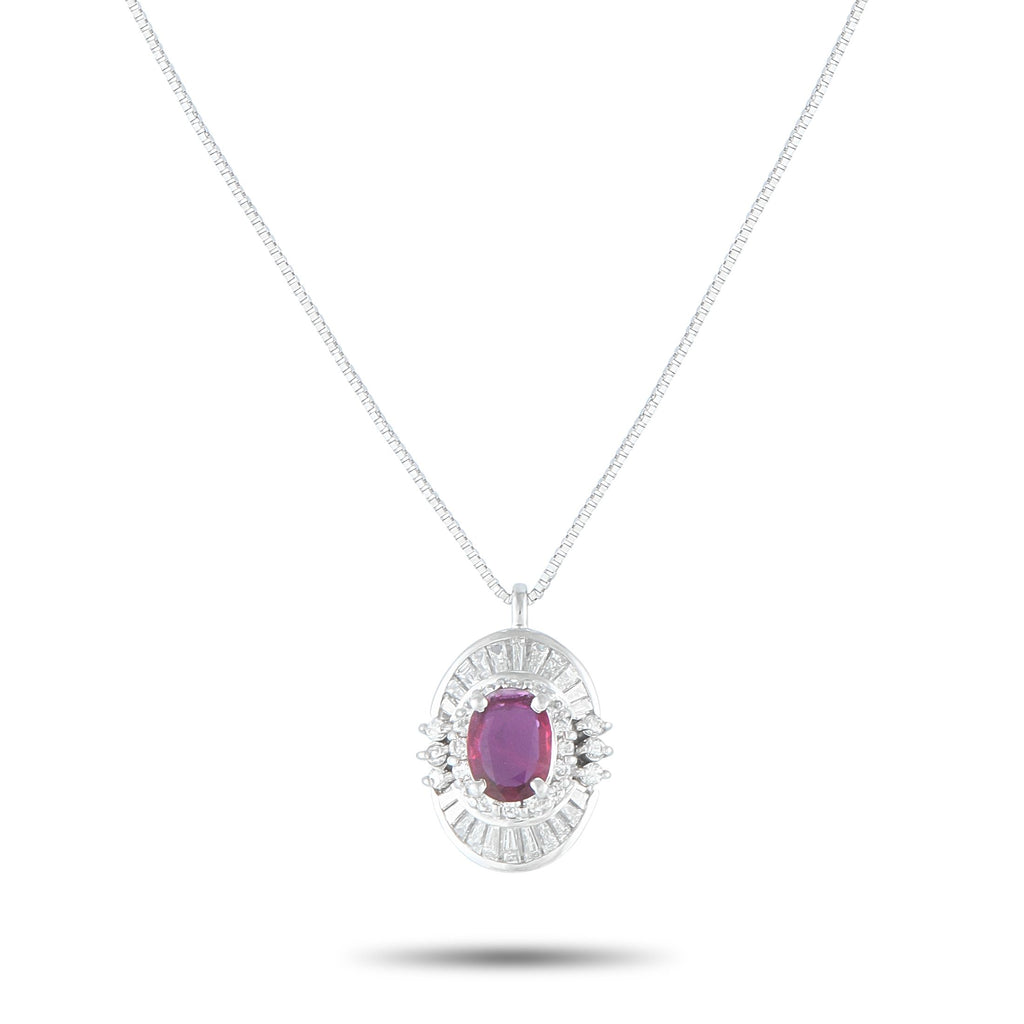 Exclusive Platinum 0.66ct Diamond and Ruby Pendant Necklace MF32-082025 – This classically elegant necklace is simply unforge