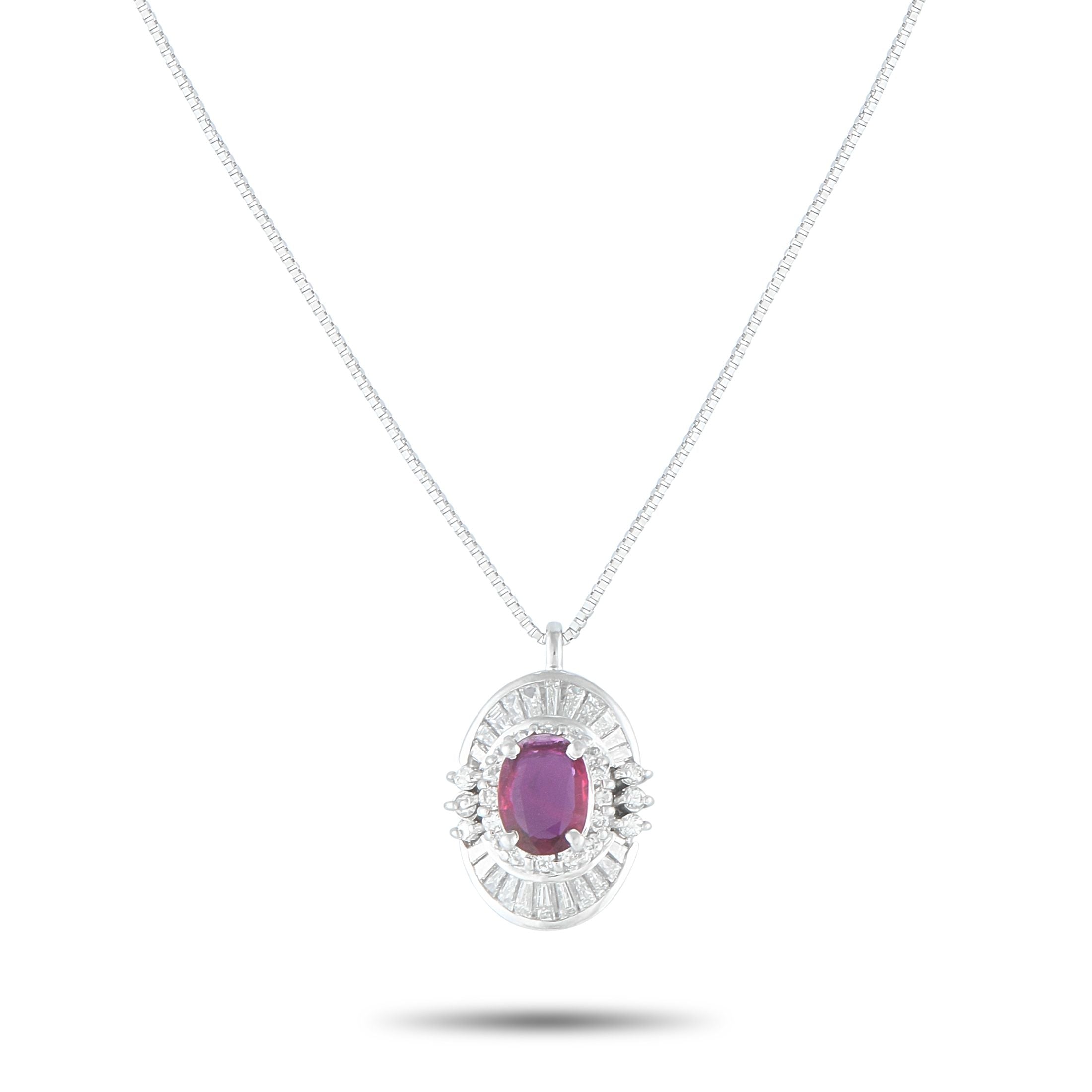 Exclusive Platinum 0.66ct Diamond and Ruby Pendant Necklace MF32-082025 – This classically elegant necklace is simply unforge