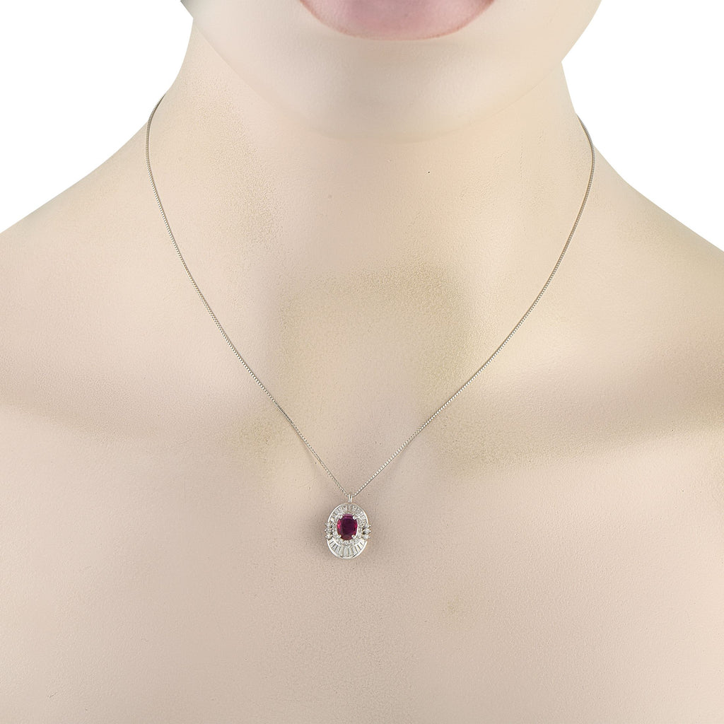 Exclusive Platinum 0.66ct Diamond and Ruby Pendant Necklace