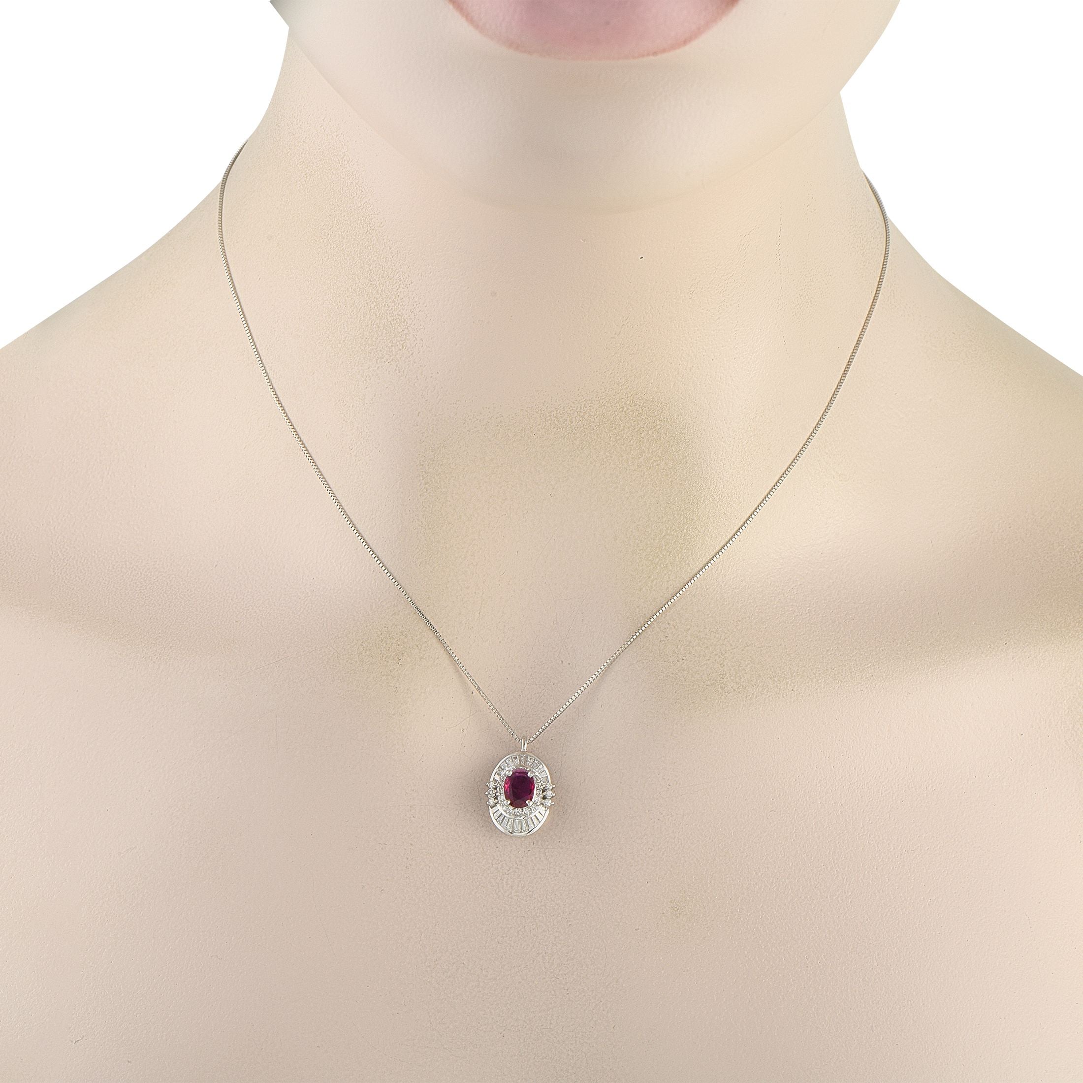 Exclusive Platinum 0.66ct Diamond and Ruby Pendant Necklace