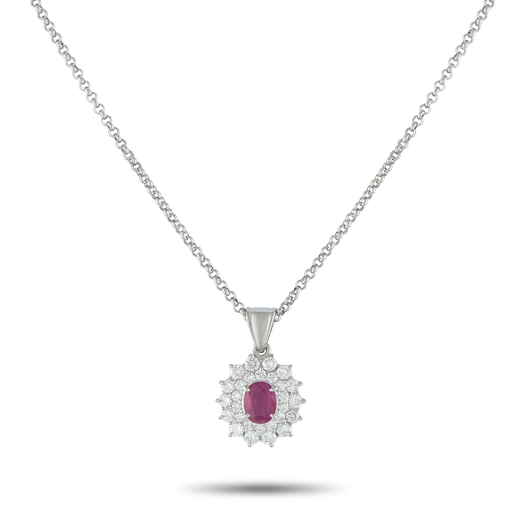 Exclusive Platinum 1.24ct Diamond and Ruby Oval Double Halo Pendant Necklace MF22-082225 – An Exclusive  piece that captures 