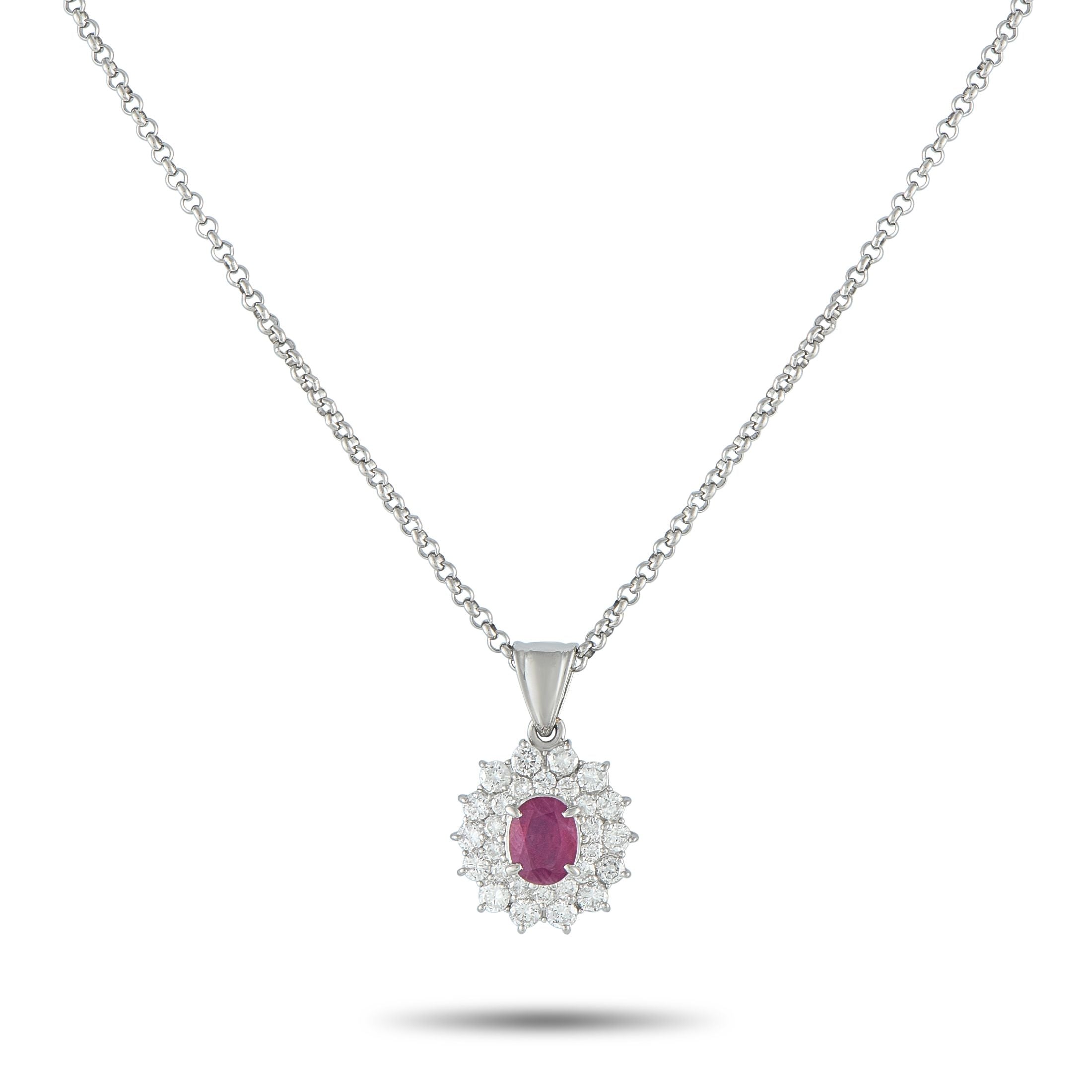 Exclusive Platinum 1.24ct Diamond and Ruby Oval Double Halo Pendant Necklace MF22-082225 – An Exclusive  piece that captures 