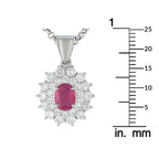 Exclusive Platinum 1.24ct Diamond and Ruby Oval Double Halo Pendant Necklace