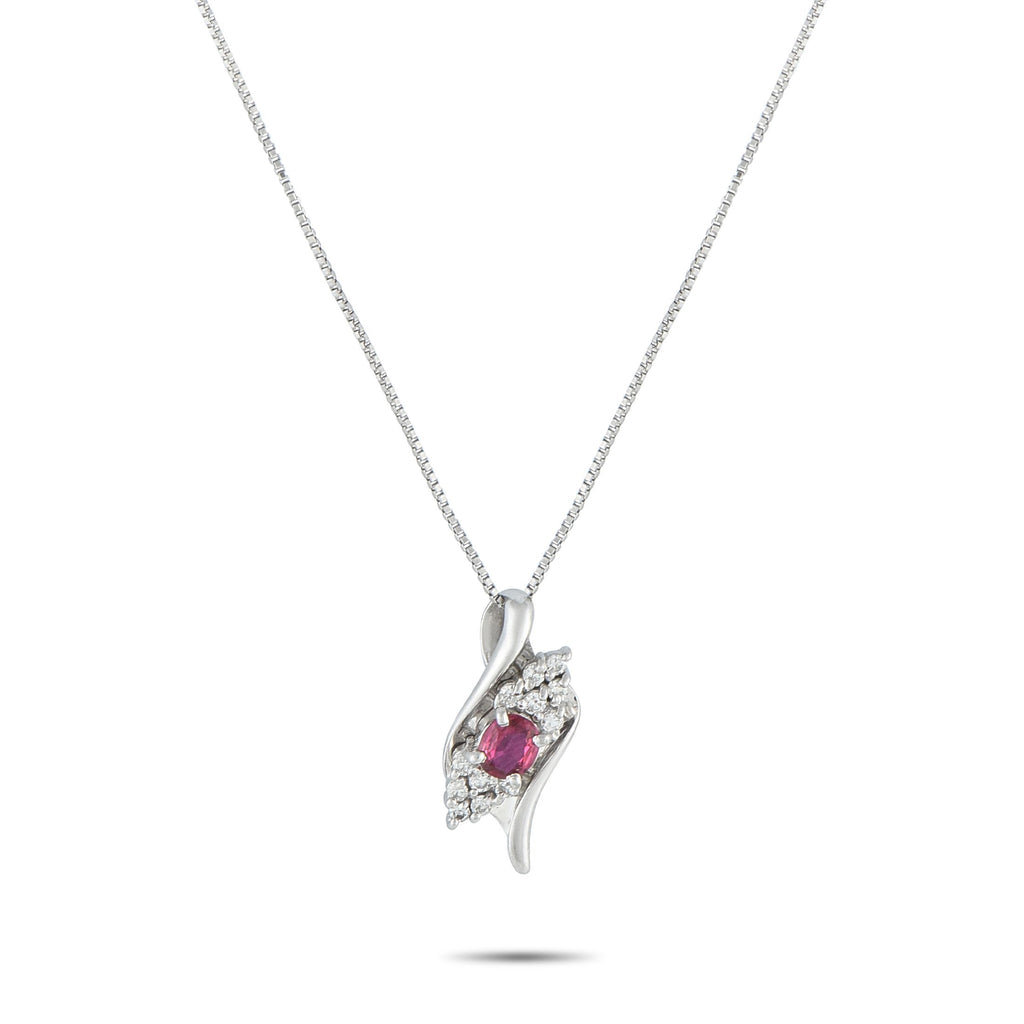Exclusive Platinum 0.18ct Diamond and Ruby Pendant Necklace MF23-082225 – The captivating style of this Exclusive  piece make