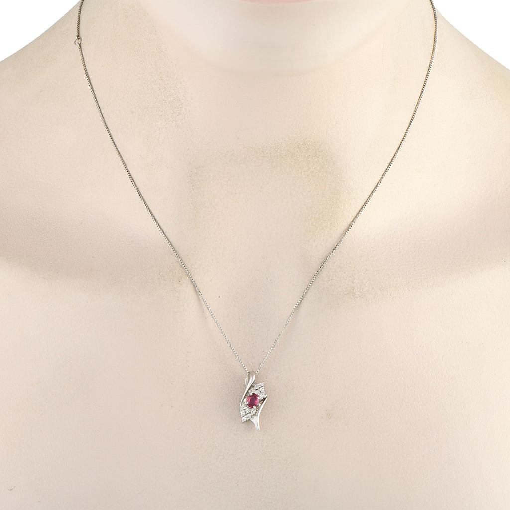 Exclusive Platinum 0.18ct Diamond and Ruby Pendant Necklace