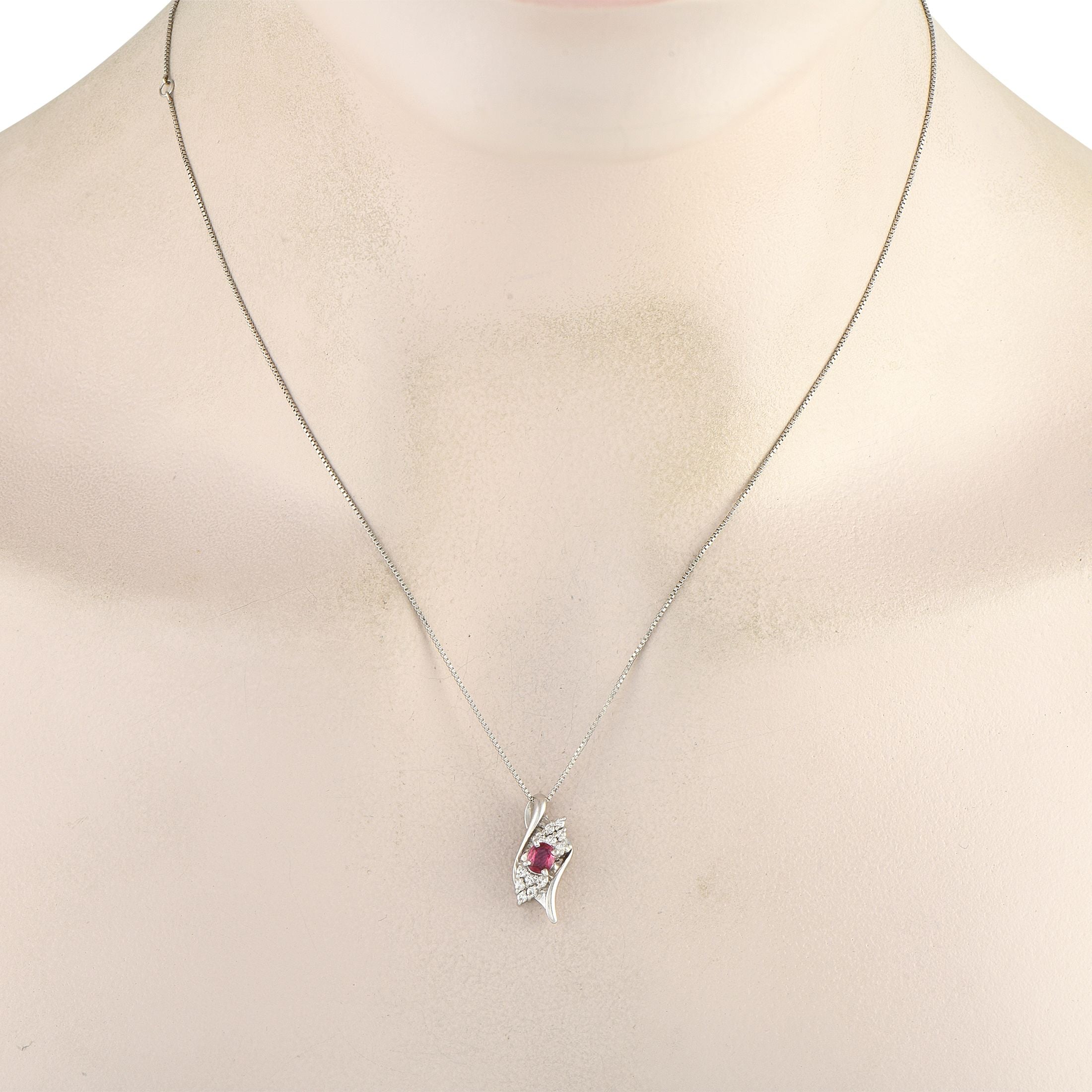 Exclusive Platinum 0.18ct Diamond and Ruby Pendant Necklace