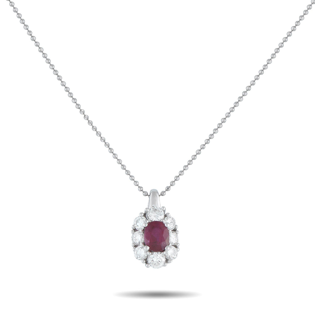 Exclusive Platinum 1.31ct Diamond and Ruby Pendant Necklace MF47-101525 – This luxury necklace is understated enough for ever