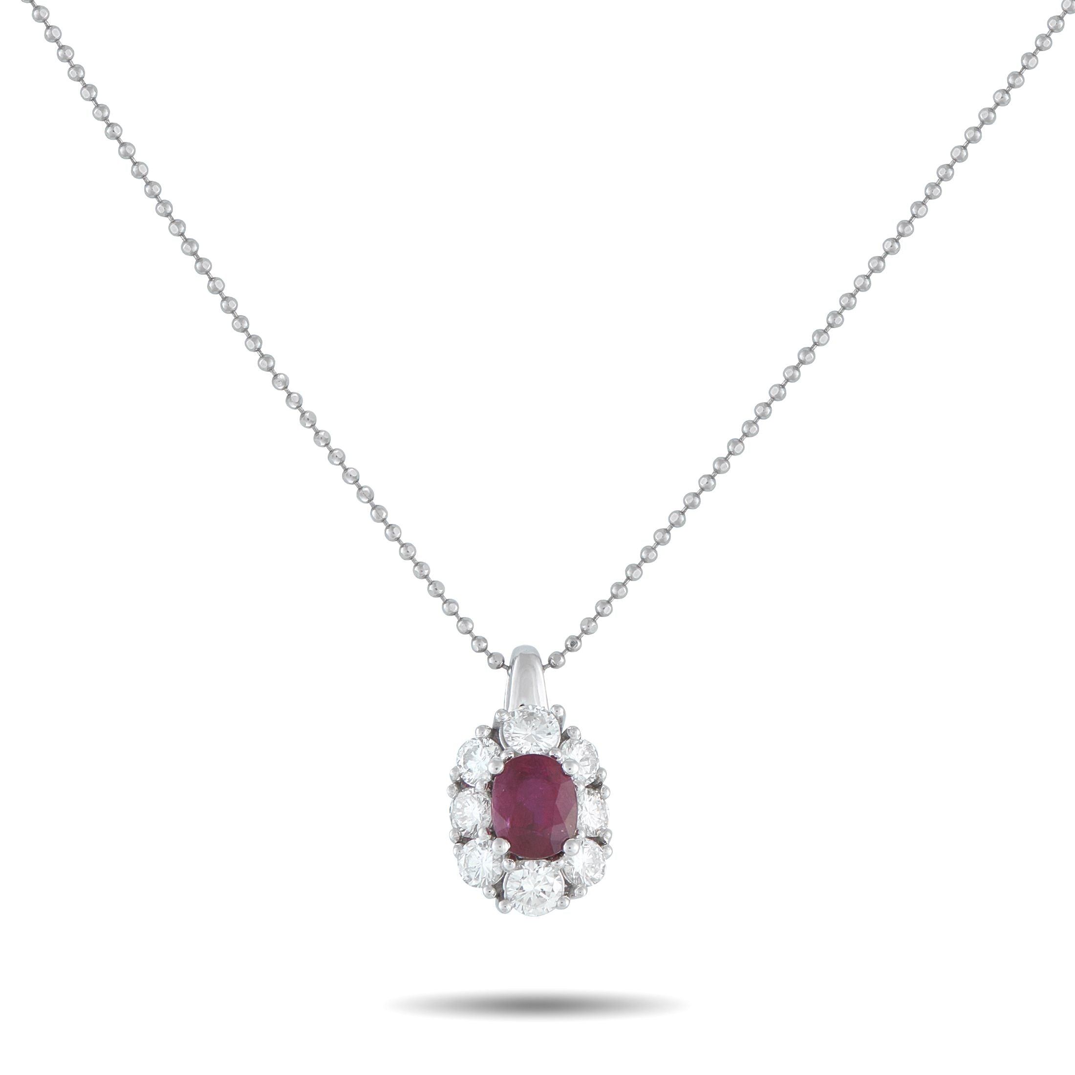 Exclusive Platinum 1.31ct Diamond and Ruby Pendant Necklace MF47-101525 – This luxury necklace is understated enough for ever
