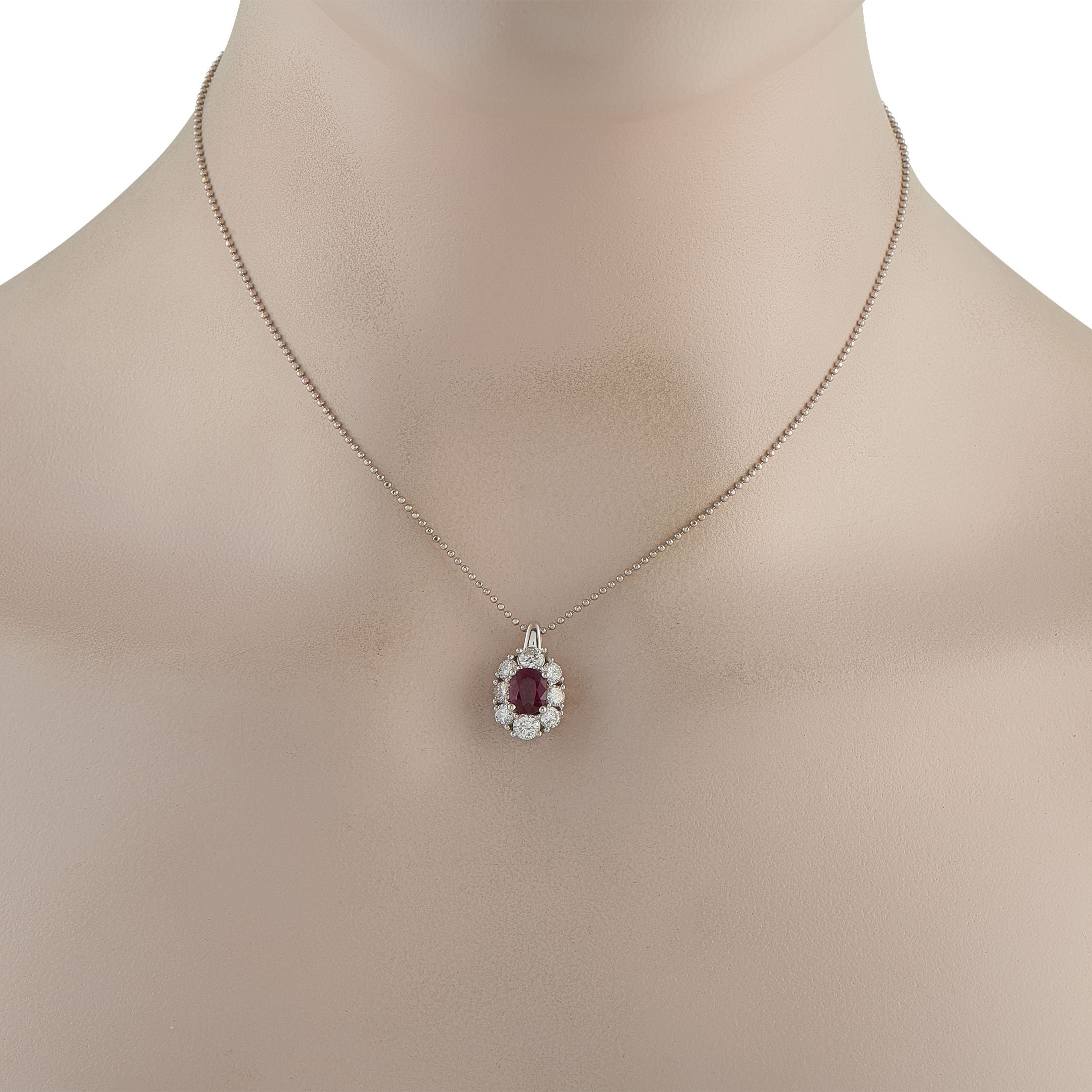 Exclusive Platinum 1.31ct Diamond and Ruby Pendant Necklace