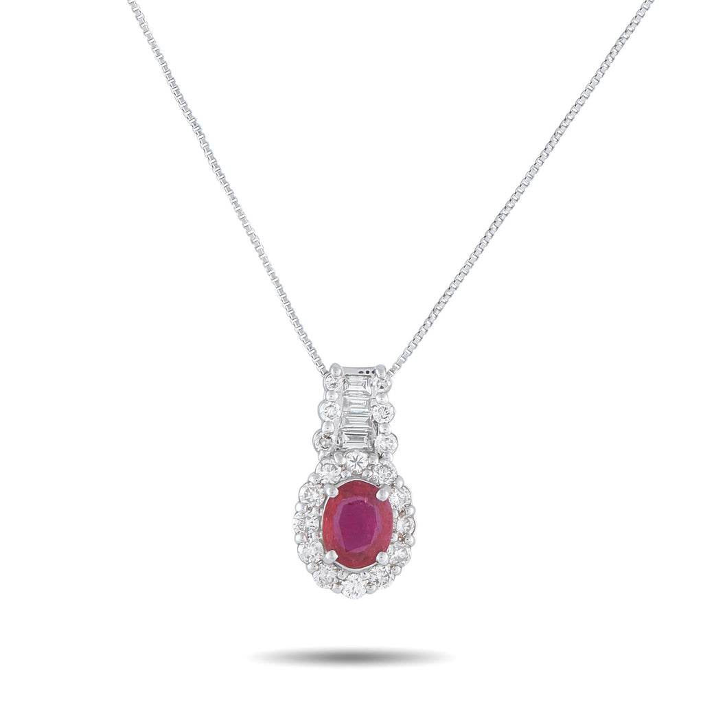Exclusive Platinum 0.50ct Diamond and Ruby Pendant Necklace MF53-101525 – Add a touch of sparkle to any ensemble by adding th