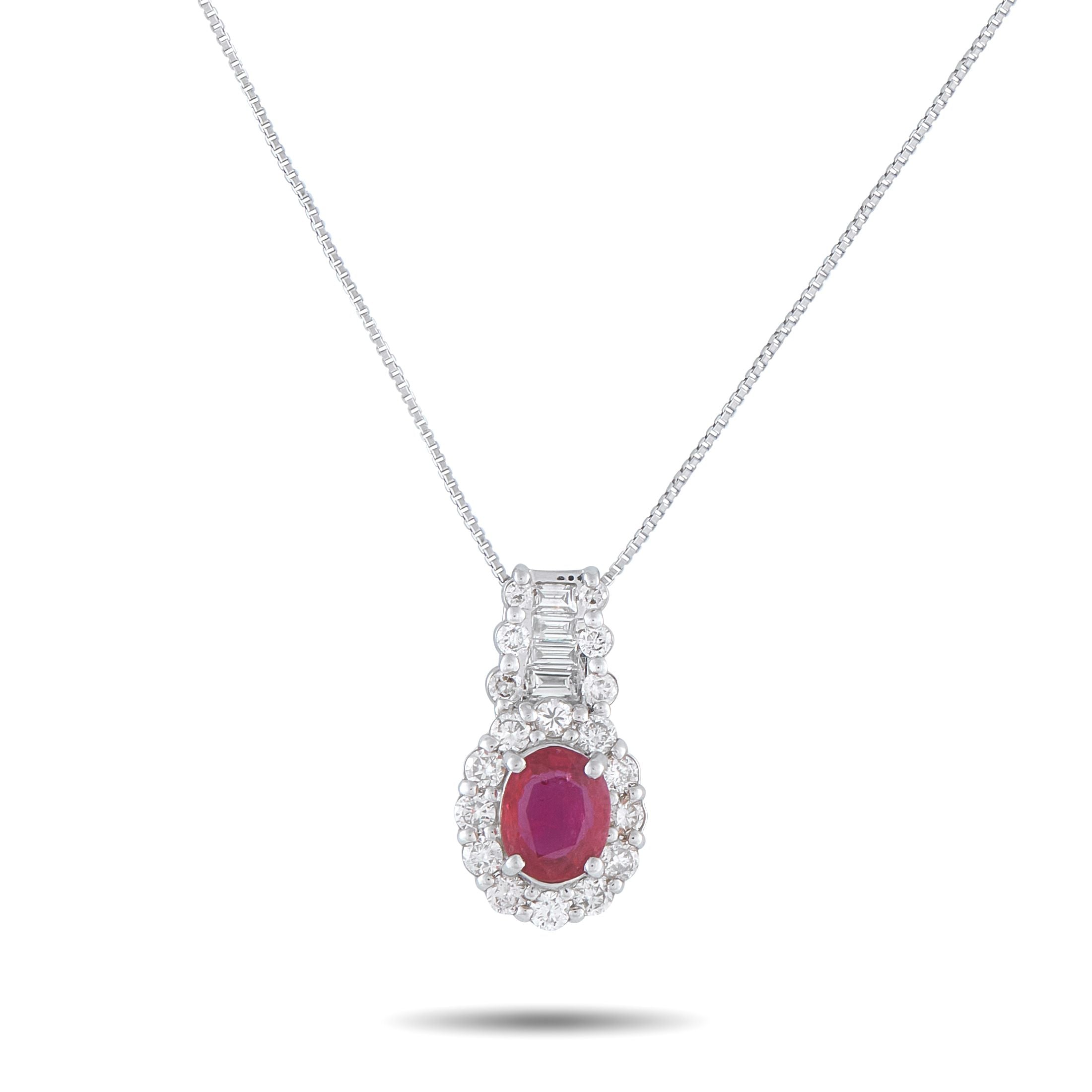 Exclusive Platinum 0.50ct Diamond and Ruby Pendant Necklace MF53-101525 – Add a touch of sparkle to any ensemble by adding th