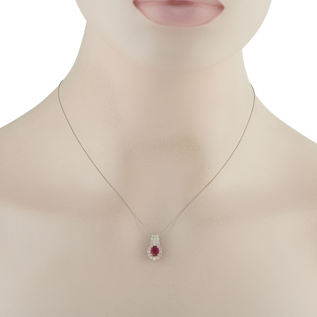 Exclusive Platinum 0.50ct Diamond and Ruby Pendant Necklace