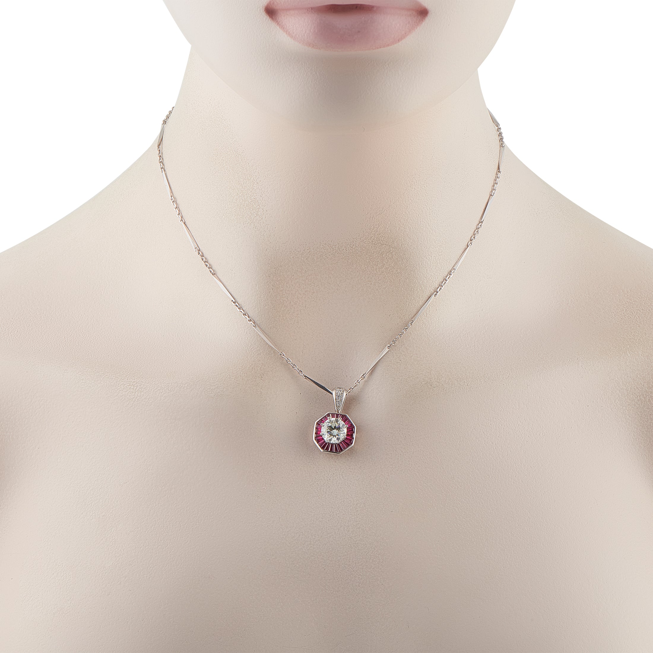 Platinum 2.21ct Diamond and Ruby Pendant