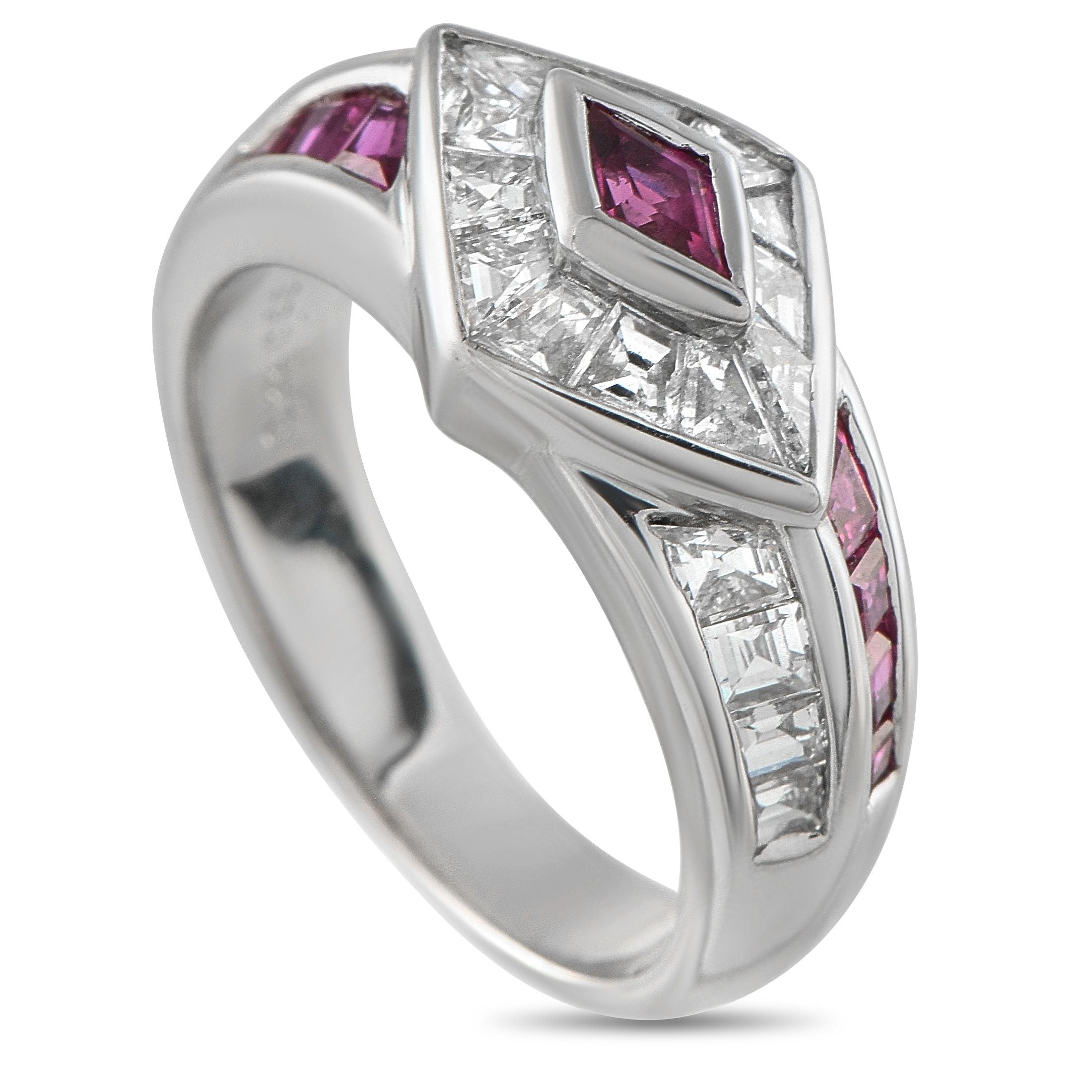 Exclusive Platinum 1.40ct Diamond and Ruby Ring MF30-061325 – A geometric design makes gives this luxury ring a sense of vint