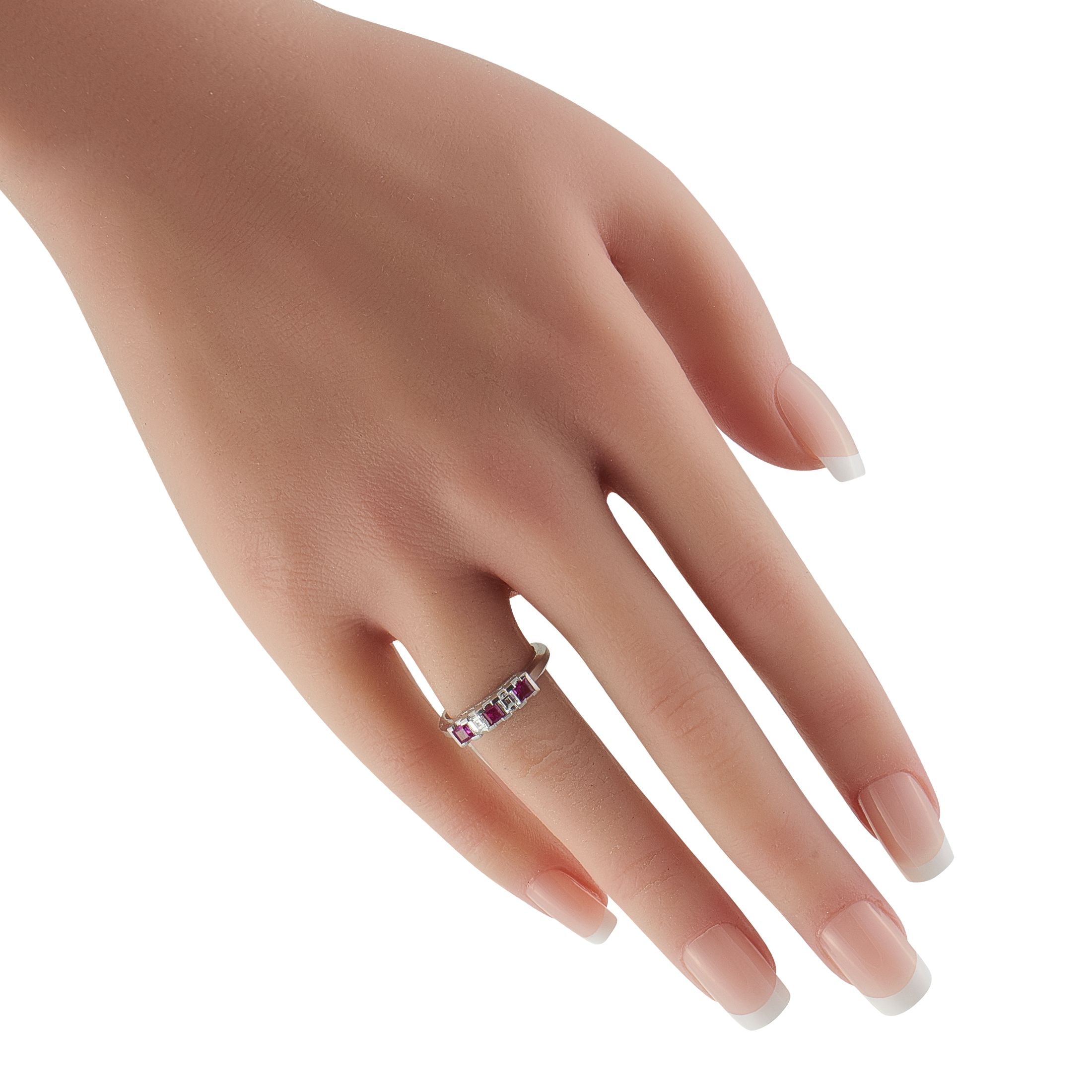 Exclusive Platinum 0.26ct Diamond and Ruby Five-Stone Ring