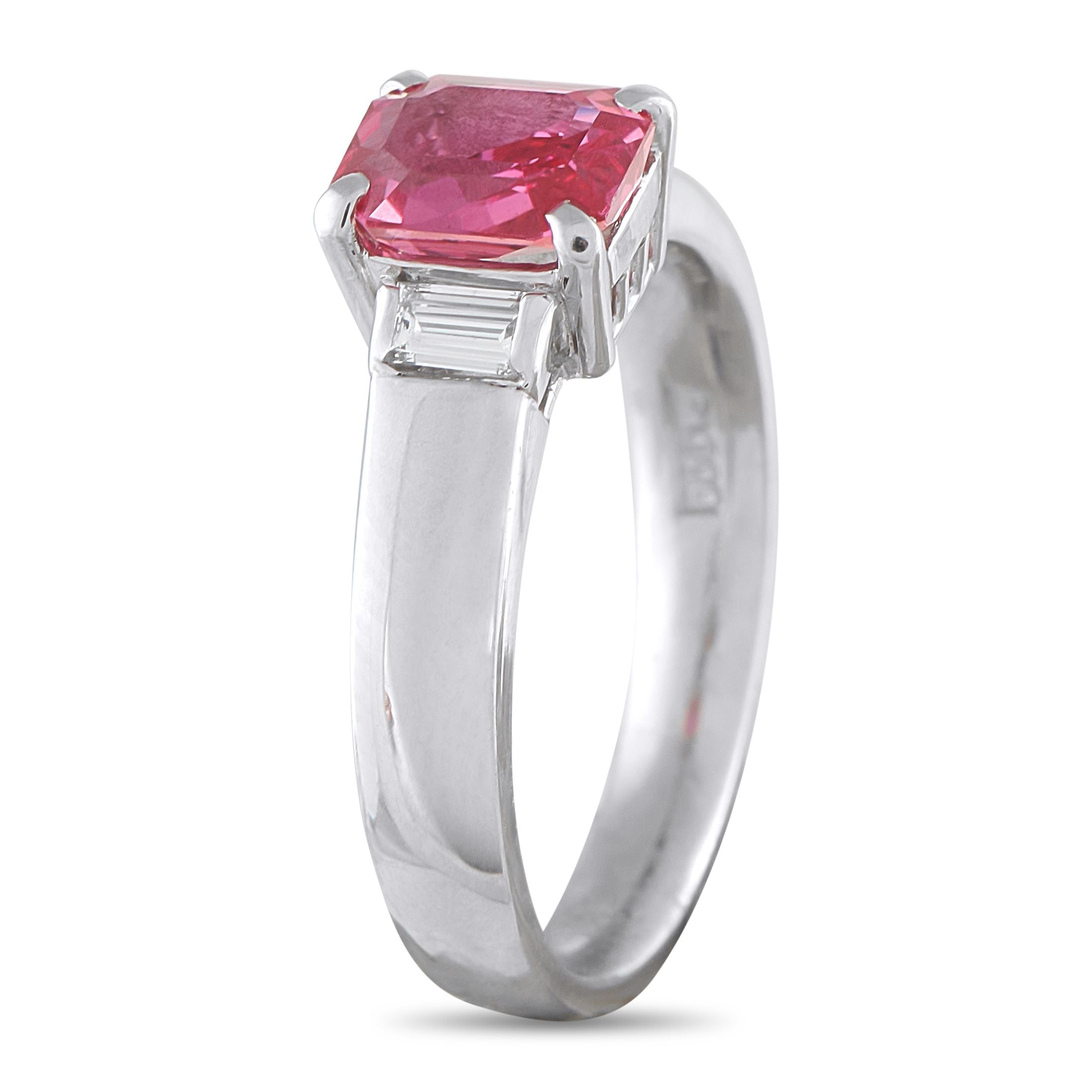 Exclusive Platinum 0.17ct Diamond and Ruby Three-Stone Ring