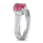 Platinum 0.17ct Diamond and Ruby Three-Stone Ring